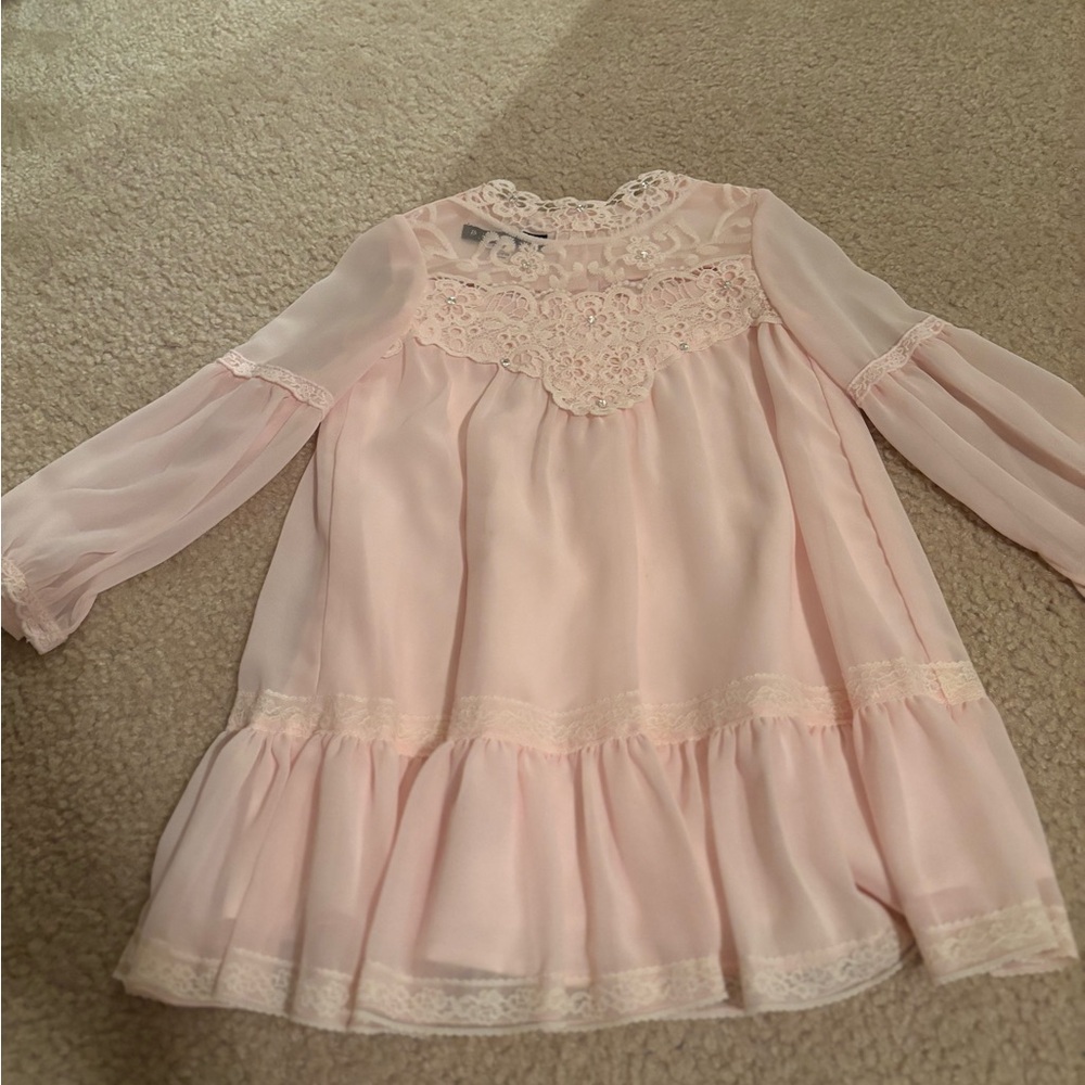 Biscotti Light Pink Chiffon Lace Dress